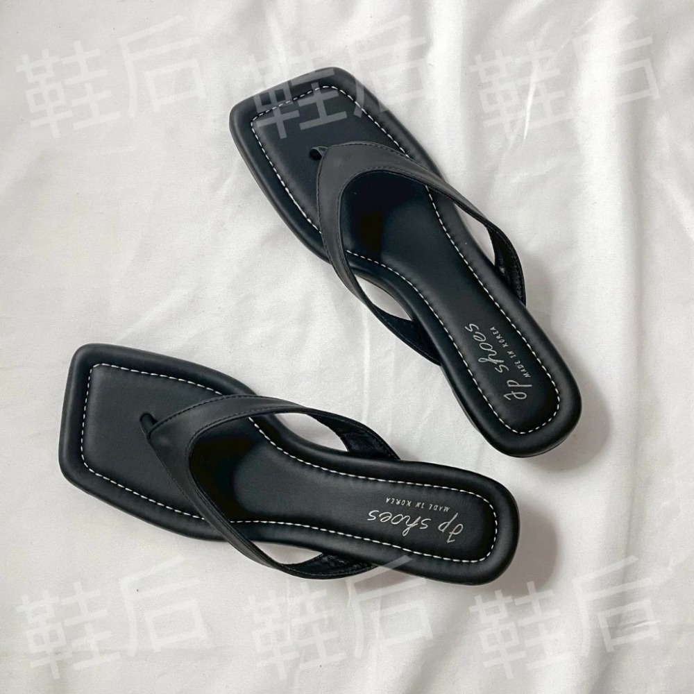 Shoes Queen | 台南現貨+預購（高約5公分）高級感滿滿 方頭楔型人字拖 352⚡夾腳 涼拖鞋 #夏季必備-細節圖2
