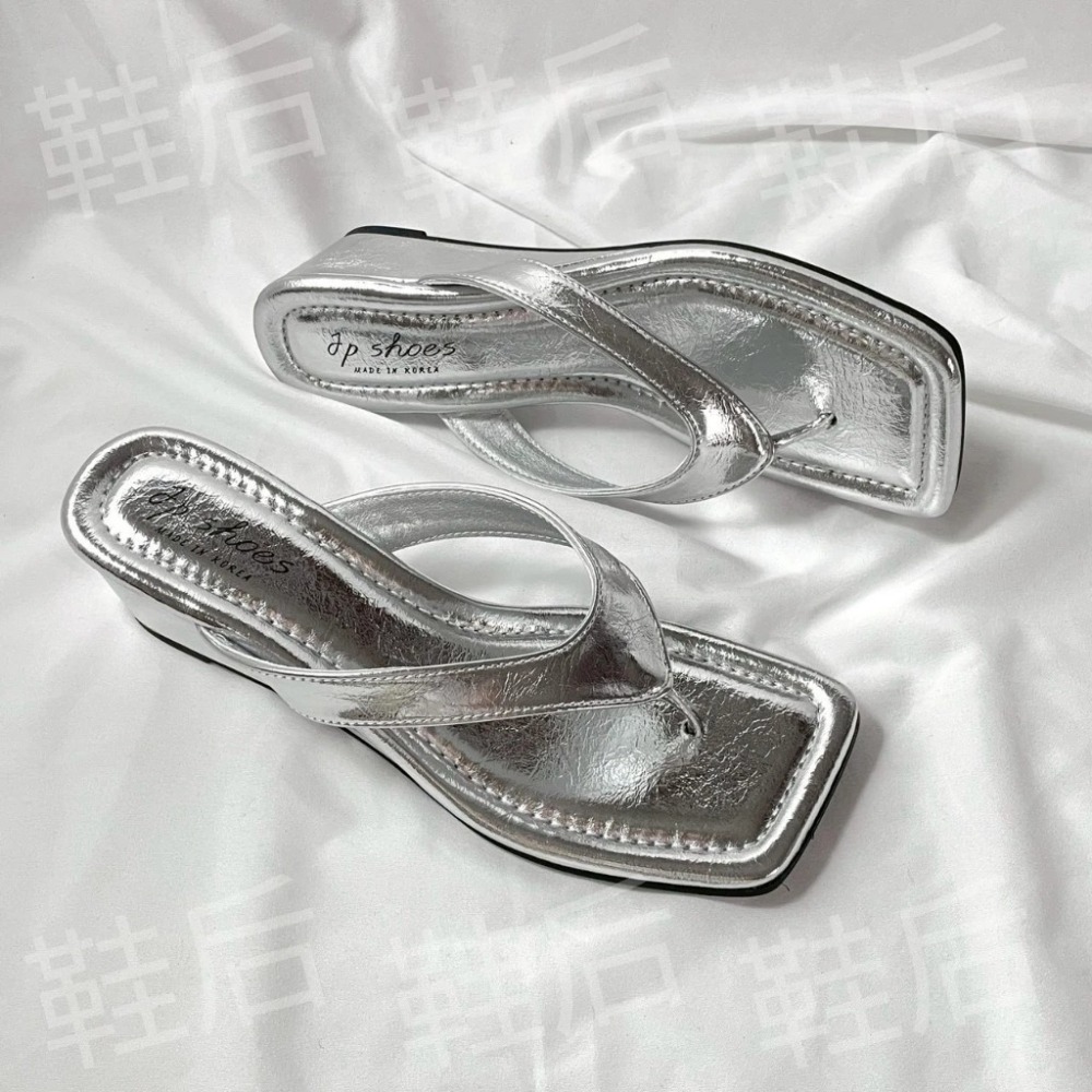 Shoes Queen | 台南現貨+預購（高約5公分）高級感滿滿 方頭楔型人字拖 352⚡夾腳 涼拖鞋 #夏季必備-細節圖5