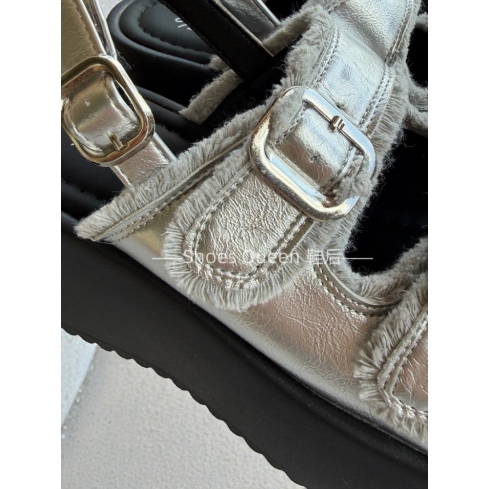 Shoes Queen | 台南出貨 質感超好 5327 |韓系高級感滿分%雙扣厚底涼鞋｜毛邊設計 顯瘦增高 百搭鬆糕-細節圖6
