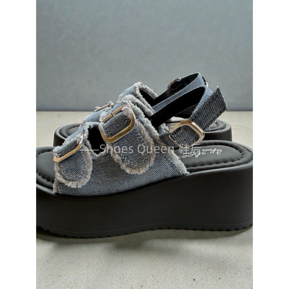Shoes Queen | 台南出貨 質感超好 5327 |韓系高級感滿分%雙扣厚底涼鞋｜毛邊設計 顯瘦增高 百搭鬆糕-規格圖9