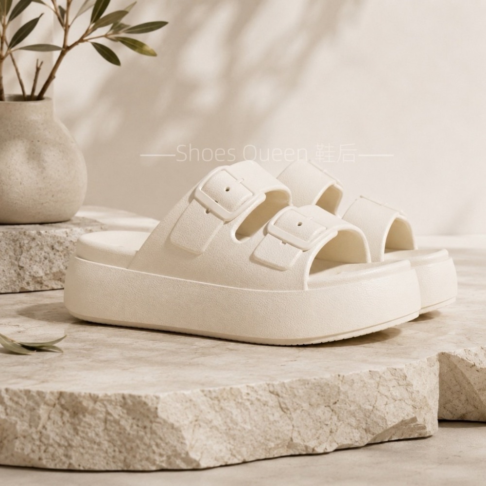 Shoes Queen | 台南現貨+預購 雨天可穿 ｜322輕奢厚底雙扣拖｜4.5cm增高顯腿長・雲感舒適一步到位-細節圖3
