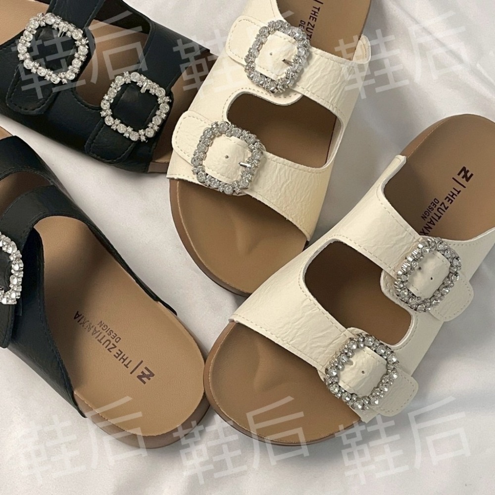 Shoes Queen | 台南全現貨+預購 / 水鑽框 皮革勃肯拖 026⚡休閒 平底拖鞋-細節圖7