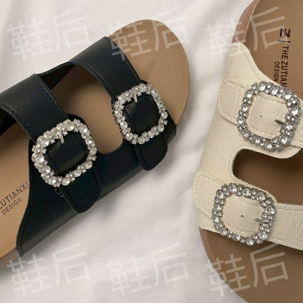 Shoes Queen | 台南全現貨+預購 / 水鑽框 皮革勃肯拖 026⚡休閒 平底拖鞋-細節圖8
