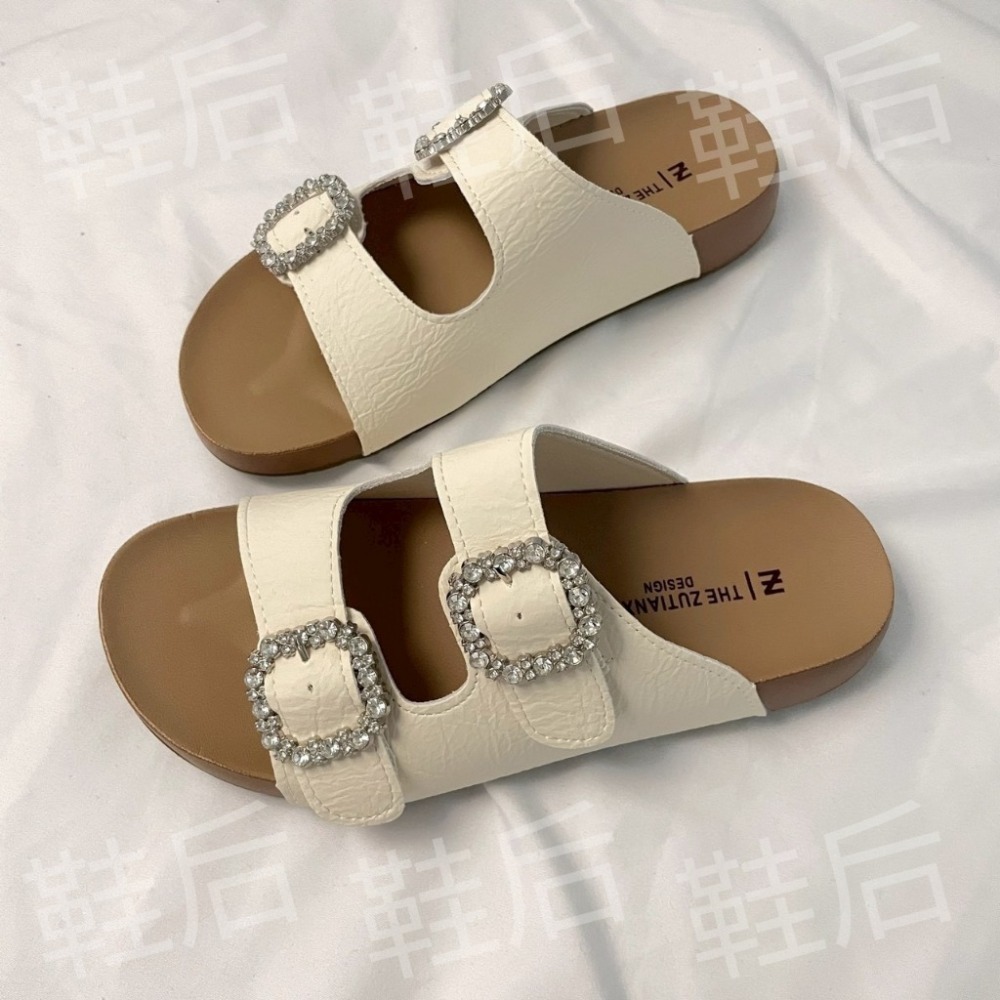 Shoes Queen | 台南全現貨+預購 / 水鑽框 皮革勃肯拖 026⚡休閒 平底拖鞋-規格圖9