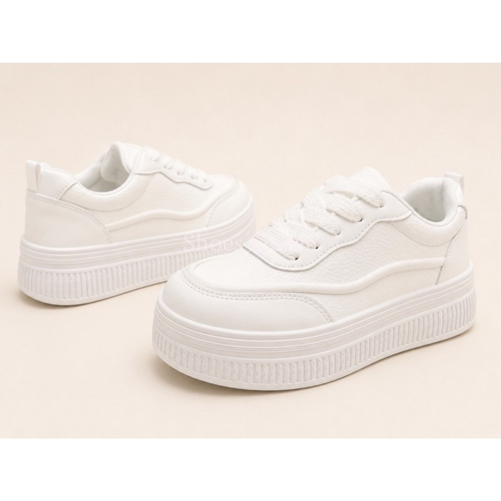 shoes Queen |台南出貨 | 60 韓系厚底增高小白鞋｜3.5cm前掌4cm後跟｜百搭休閒鞋 質感女鞋-細節圖7