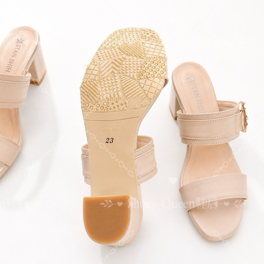 Shoes Queen鞋后｜台南現貨+預購｜台灣製 % 質感金釦粗跟穆勒拖鞋｜顯瘦百搭.約會通勤必備7097-細節圖3