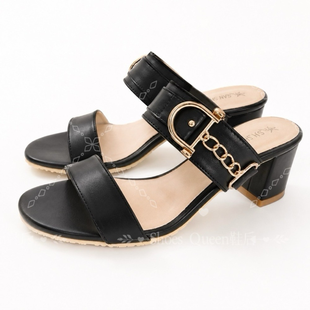 Shoes Queen鞋后｜台南現貨+預購｜台灣製 % 質感金釦粗跟穆勒拖鞋｜顯瘦百搭.約會通勤必備7097-細節圖4