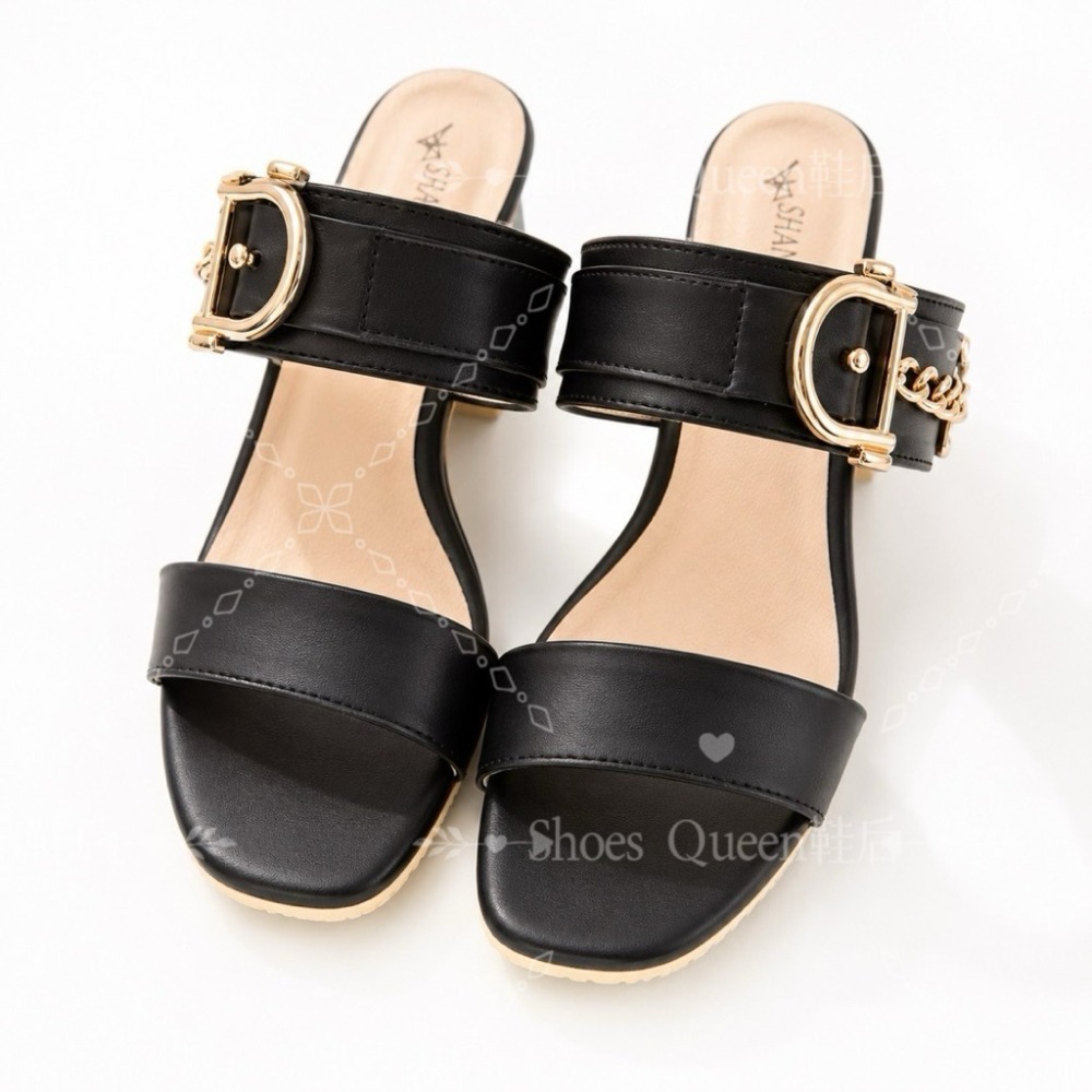 Shoes Queen鞋后｜台南現貨+預購｜台灣製 % 質感金釦粗跟穆勒拖鞋｜顯瘦百搭.約會通勤必備7097-細節圖5