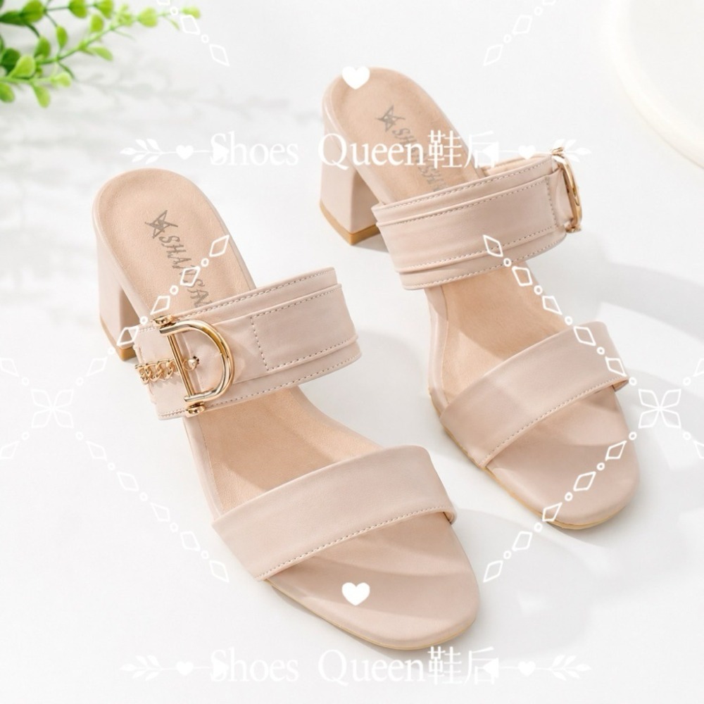 Shoes Queen鞋后｜台南現貨+預購｜台灣製 % 質感金釦粗跟穆勒拖鞋｜顯瘦百搭.約會通勤必備7097-細節圖6