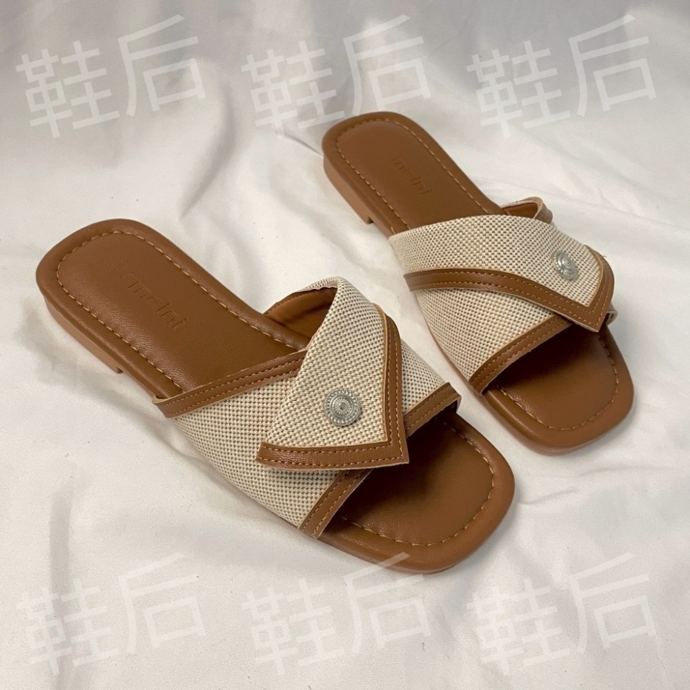 Shoes Queen | 台南最後現貨出貨 / 夏天必穿 |麻布拼接 小方頭度假拖鞋 6381⚡韓版 休閒 平底拖鞋-規格圖8