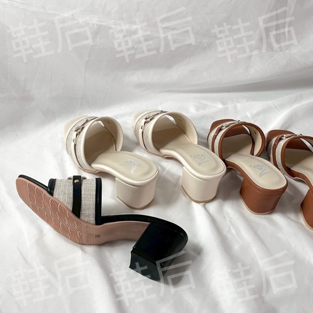 Shoes Queen | 🇹🇼 台南現貨+預購 /口字金釦 粗跟拖鞋 2325 🔥小香風 度假 涼拖鞋 #台灣製-細節圖2