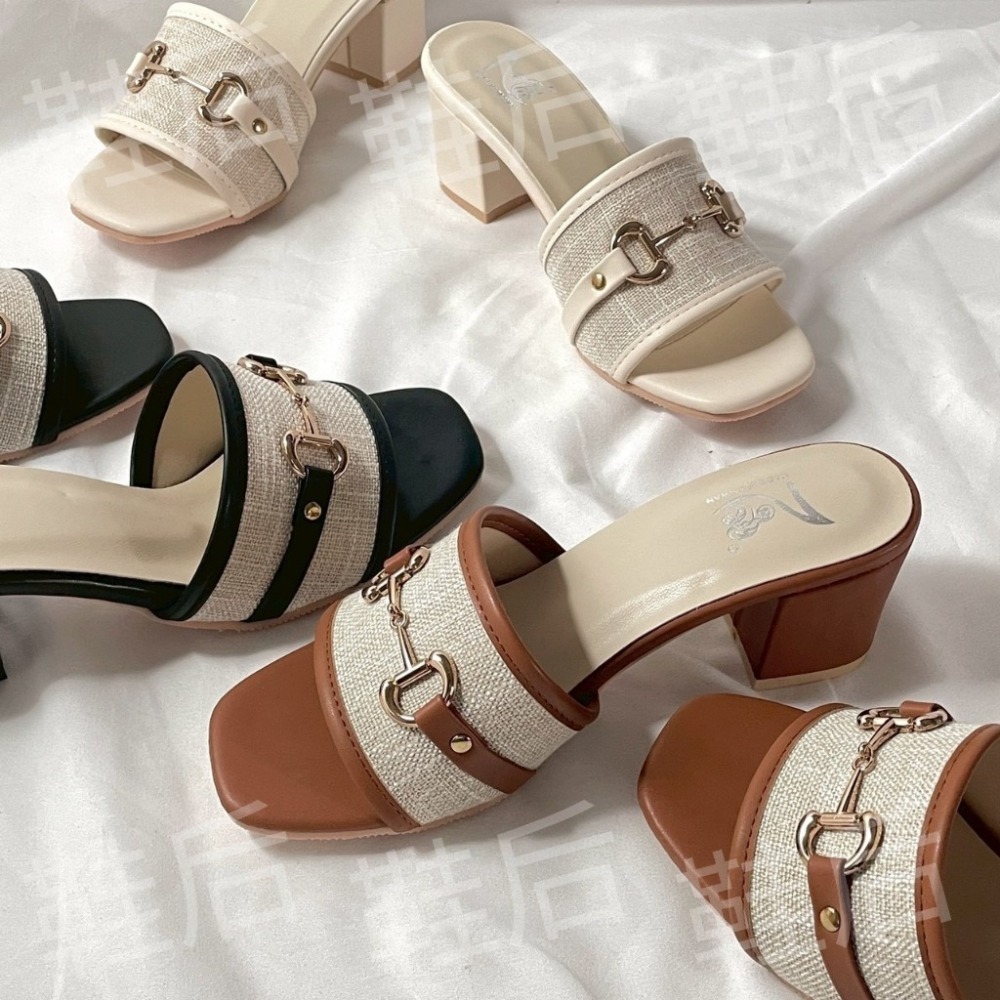 Shoes Queen | 🇹🇼 台南現貨+預購 /口字金釦 粗跟拖鞋 2325 🔥小香風 度假 涼拖鞋 #台灣製-細節圖7