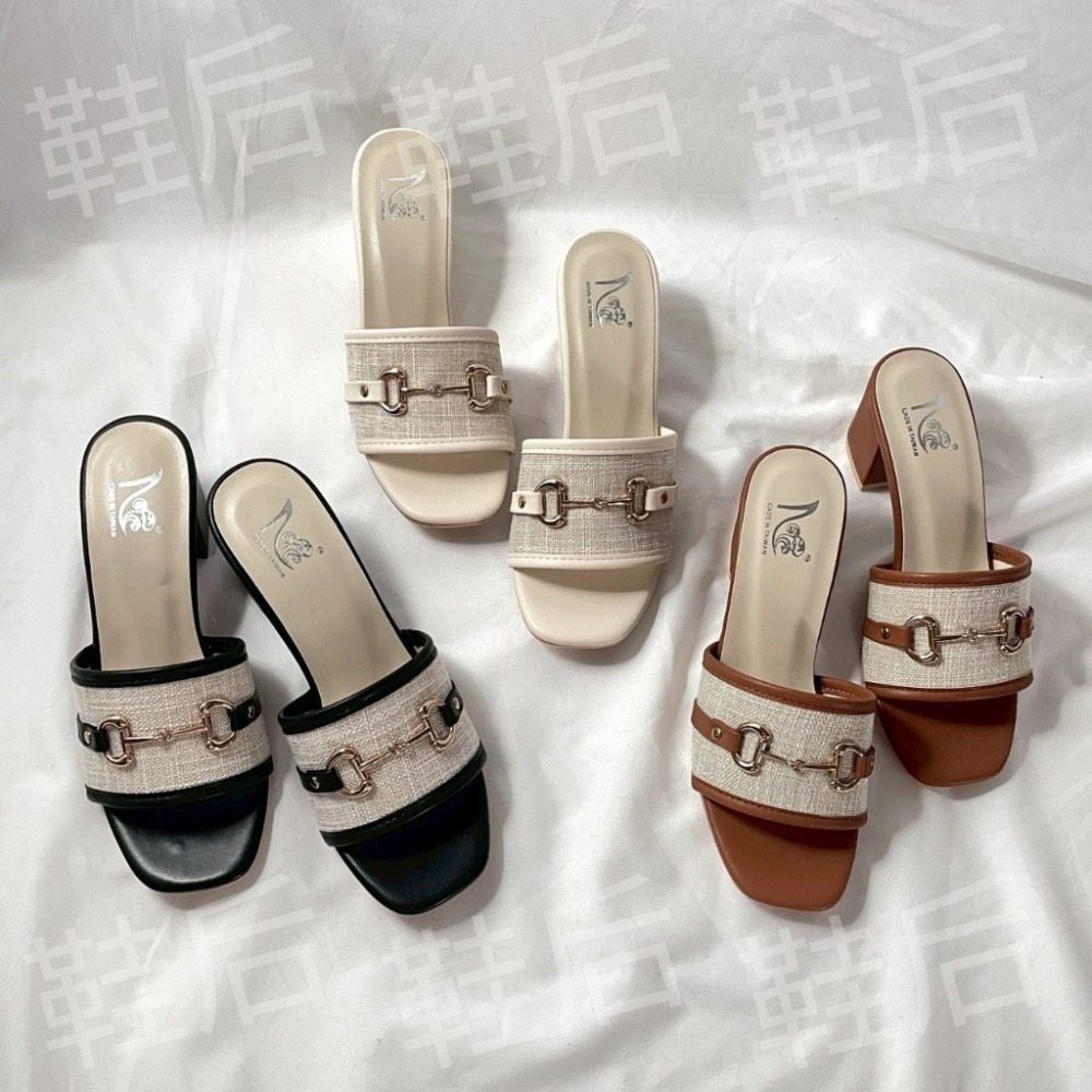 Shoes Queen | 🇹🇼 台南現貨+預購 /口字金釦 粗跟拖鞋 2325 🔥小香風 度假 涼拖鞋 #台灣製-細節圖8