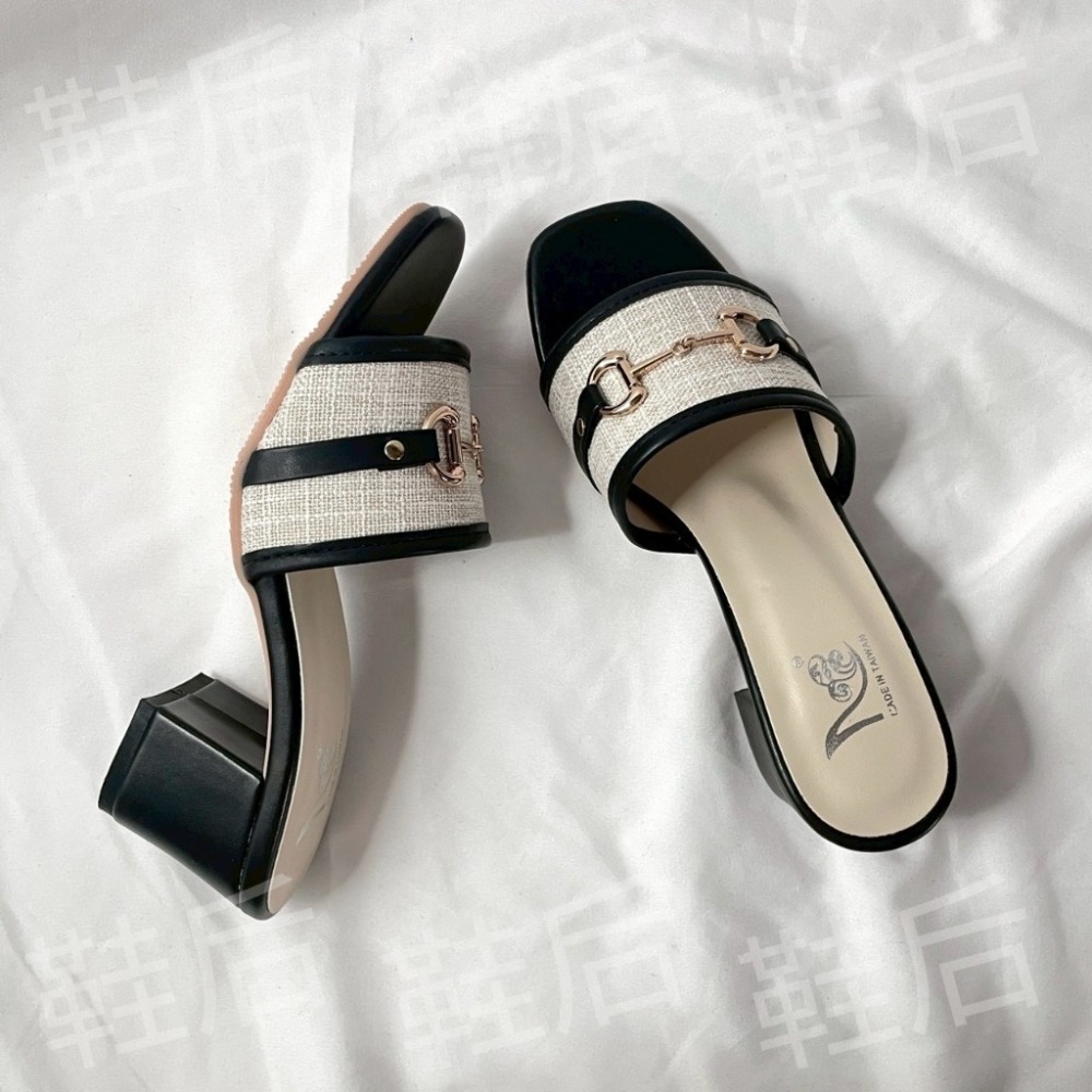 Shoes Queen | 🇹🇼 台南現貨+預購 /口字金釦 粗跟拖鞋 2325 🔥小香風 度假 涼拖鞋 #台灣製-規格圖9