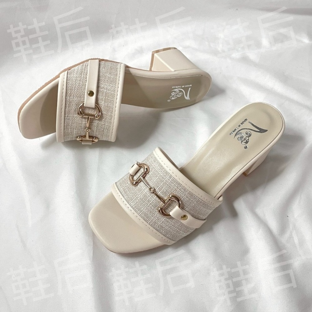Shoes Queen | 🇹🇼 台南現貨+預購 /口字金釦 粗跟拖鞋 2325 🔥小香風 度假 涼拖鞋 #台灣製-規格圖9