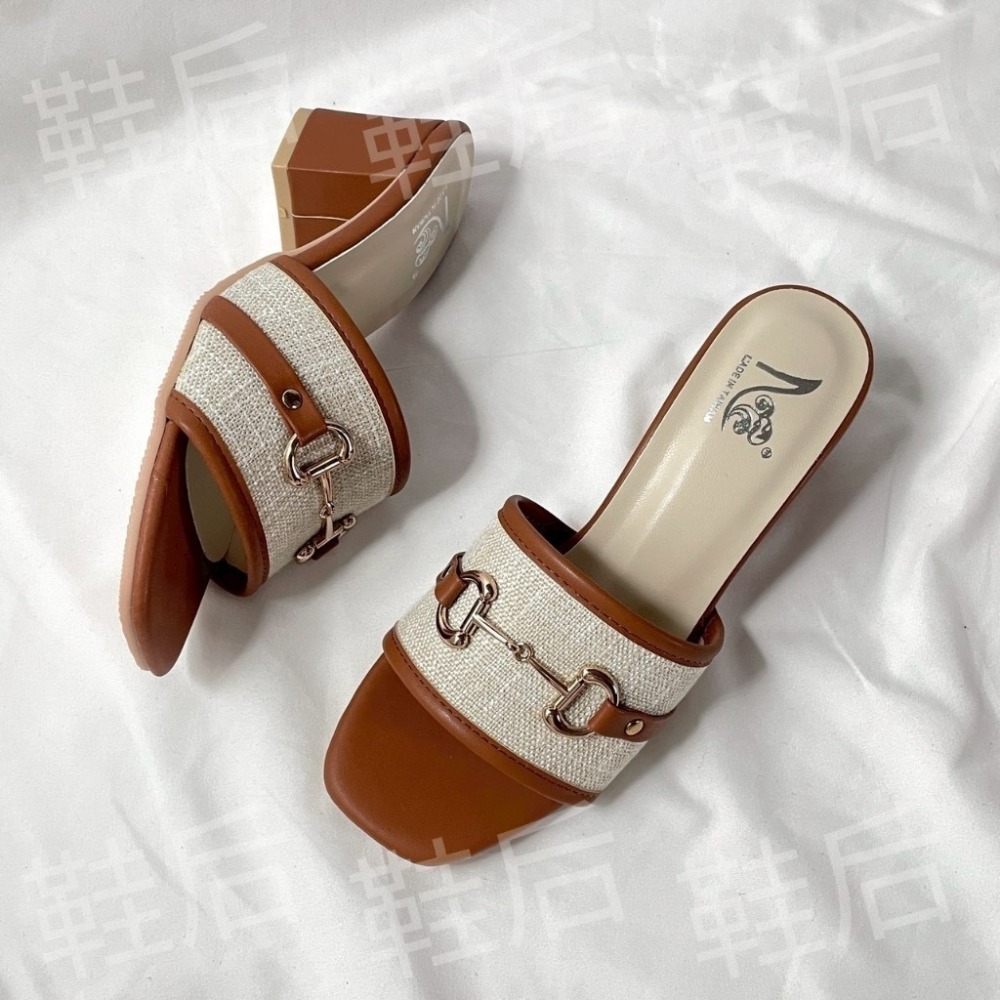 Shoes Queen | 🇹🇼 台南現貨+預購 /口字金釦 粗跟拖鞋 2325 🔥小香風 度假 涼拖鞋 #台灣製-規格圖9