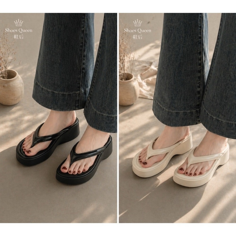 Shoes Queen | 台南最後現貨出貨 | 376 高級感拉滿! 緞面夾腳拖 韓系厚底女 顯腿長 日常百搭休閒拖-細節圖2
