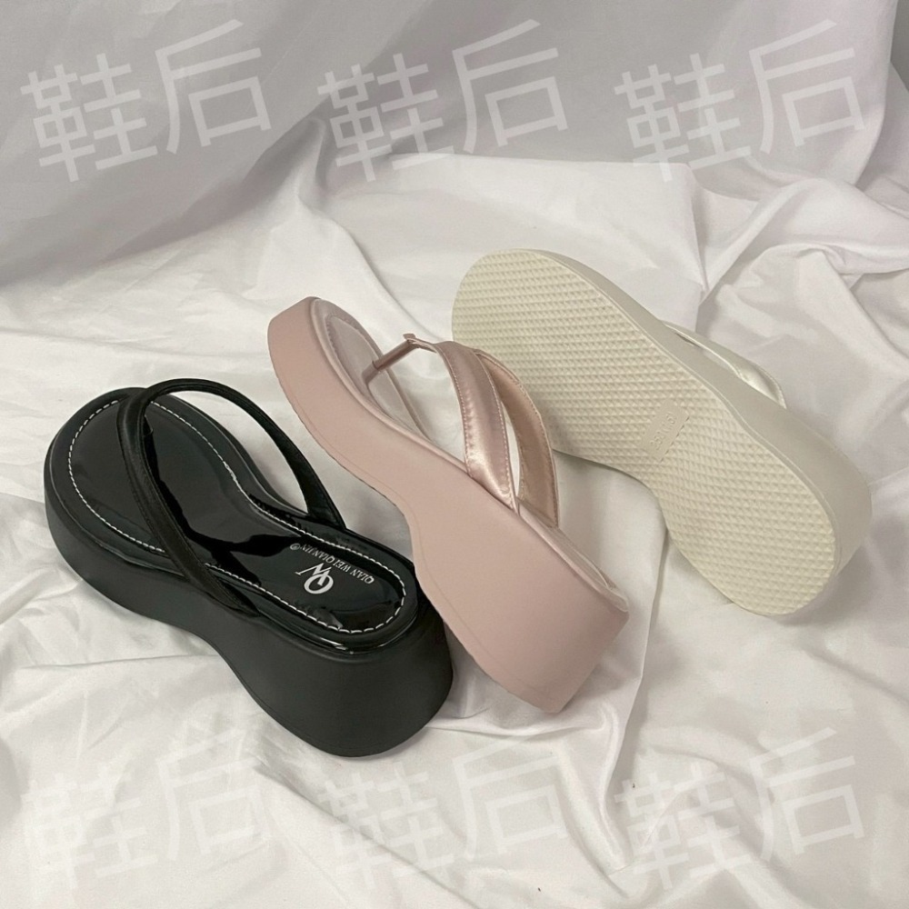 Shoes Queen | 台南最後現貨出貨 | 376 高級感拉滿! 緞面夾腳拖 韓系厚底女 顯腿長 日常百搭休閒拖-細節圖5