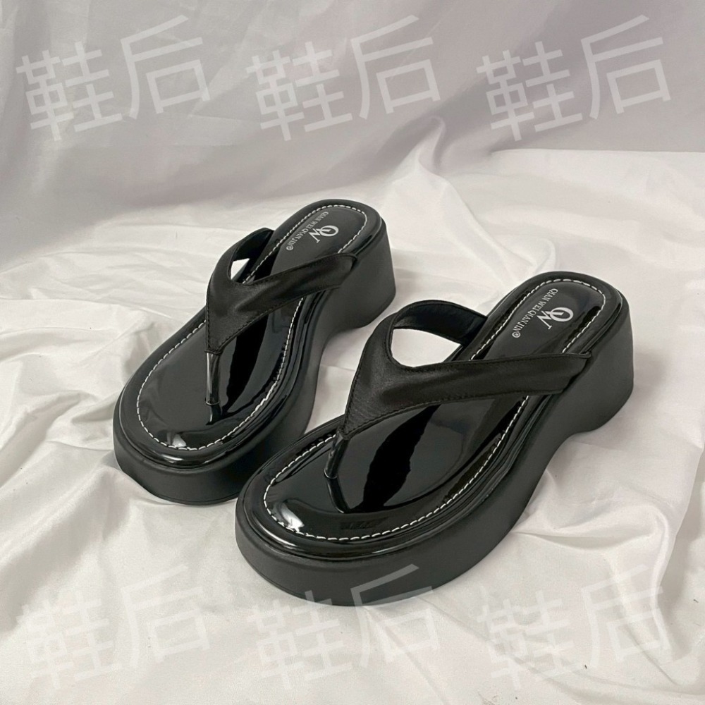 Shoes Queen | 台南最後現貨出貨 | 376 高級感拉滿! 緞面夾腳拖 韓系厚底女 顯腿長 日常百搭休閒拖-規格圖9