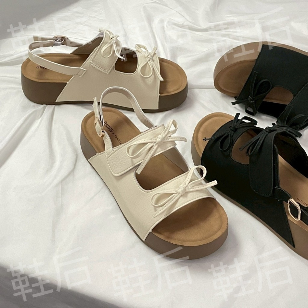 Shoes Queen | 台南出貨 / 軟Q厚底 蝴蝶結4公分厚底涼鞋 107｜韓系氣質百搭・顯瘦好走・軟底舒適拖鞋-細節圖4