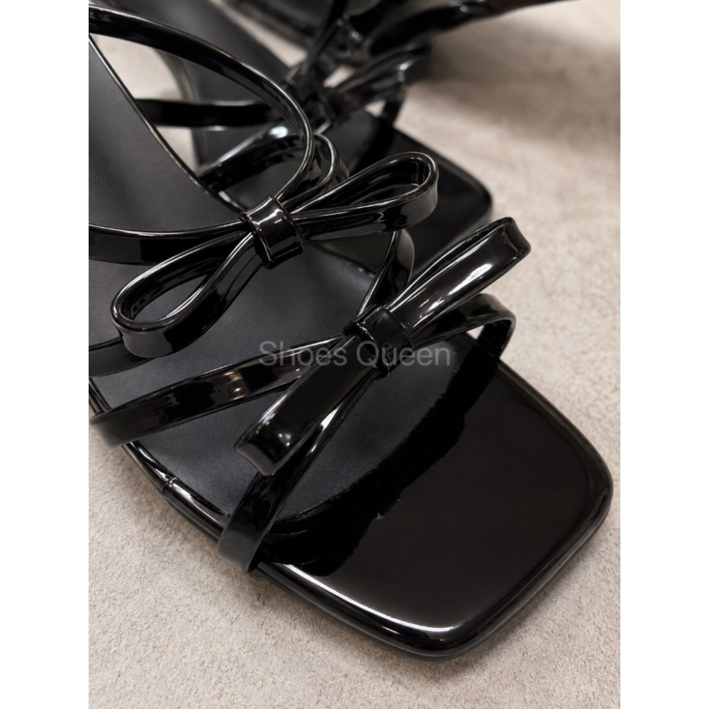 Shoes Queen | 台南出貨| 3608#網紅款雙蝴蝶結低跟鞋 黑  銀 米韓系方頭仙女拖鞋 百搭氣質款-細節圖6