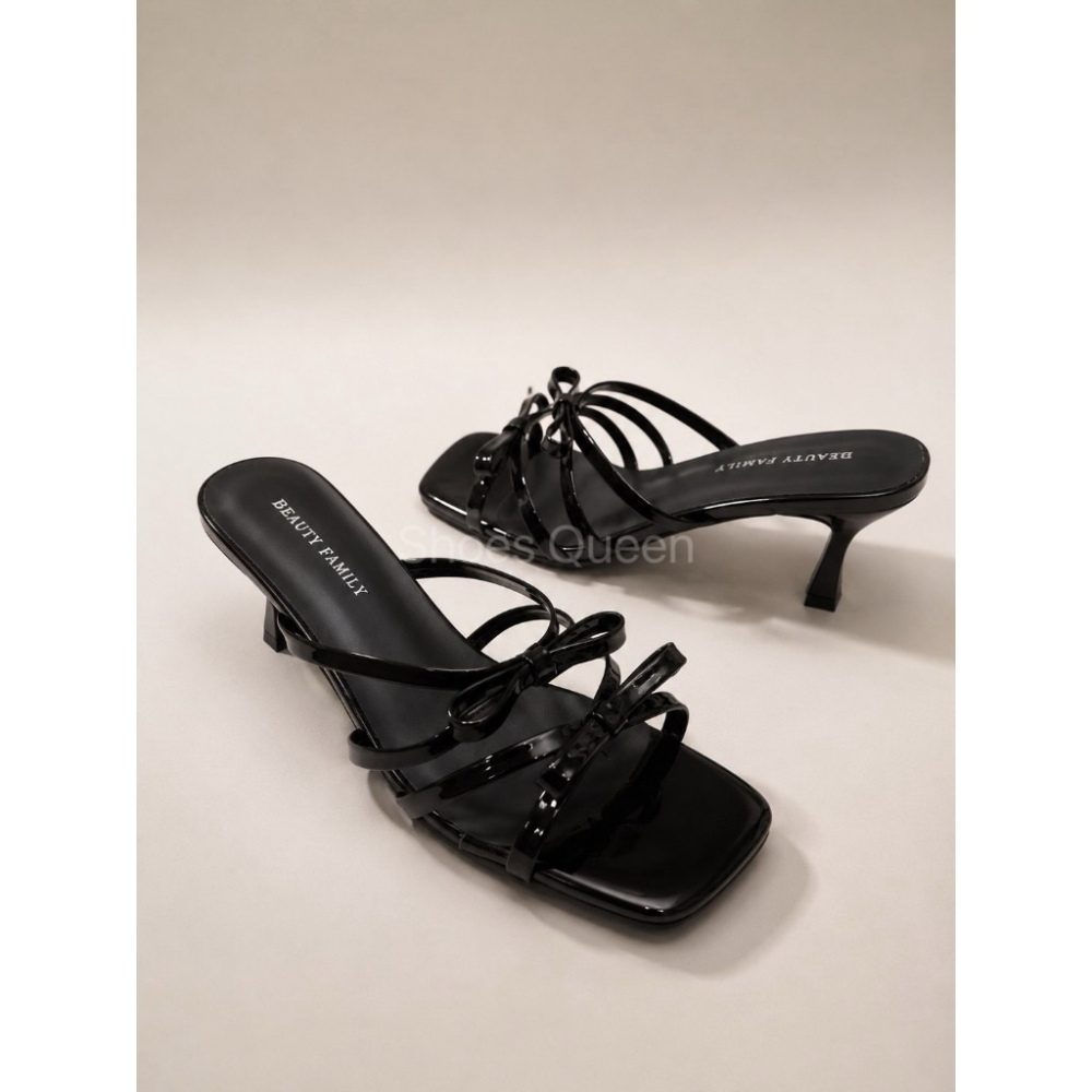 Shoes Queen | 台南出貨| 3608#網紅款雙蝴蝶結低跟鞋 黑  銀 米韓系方頭仙女拖鞋 百搭氣質款-細節圖8