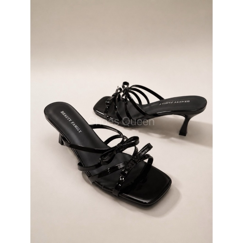 Shoes Queen | 台南出貨| 3608#網紅款雙蝴蝶結低跟鞋 黑  銀 米韓系方頭仙女拖鞋 百搭氣質款-規格圖9