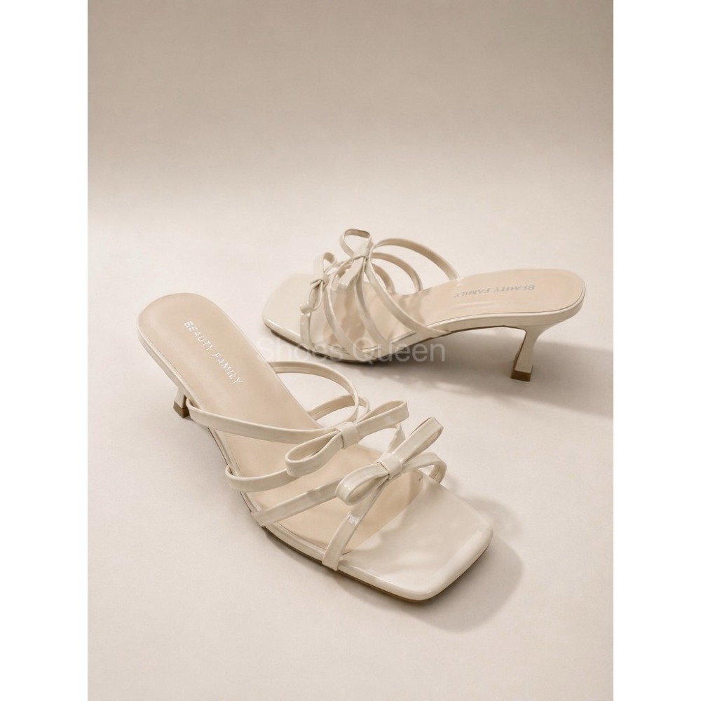 Shoes Queen | 台南出貨| 3608#網紅款雙蝴蝶結低跟鞋 黑  銀 米韓系方頭仙女拖鞋 百搭氣質款-規格圖9