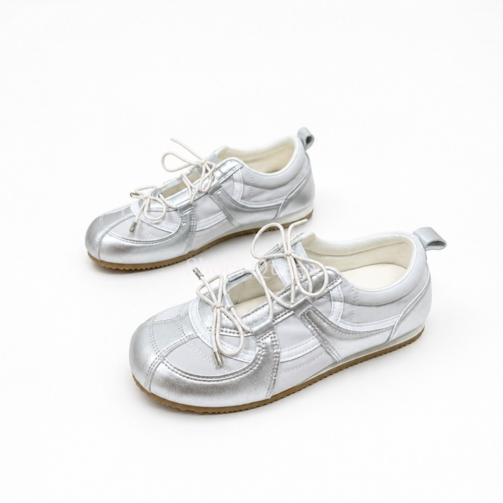 Shoes Queen | 台南現貨+預購 6072 銀白拼接復古休閒鞋｜奶油系百搭球鞋 質感德訓鞋-細節圖2