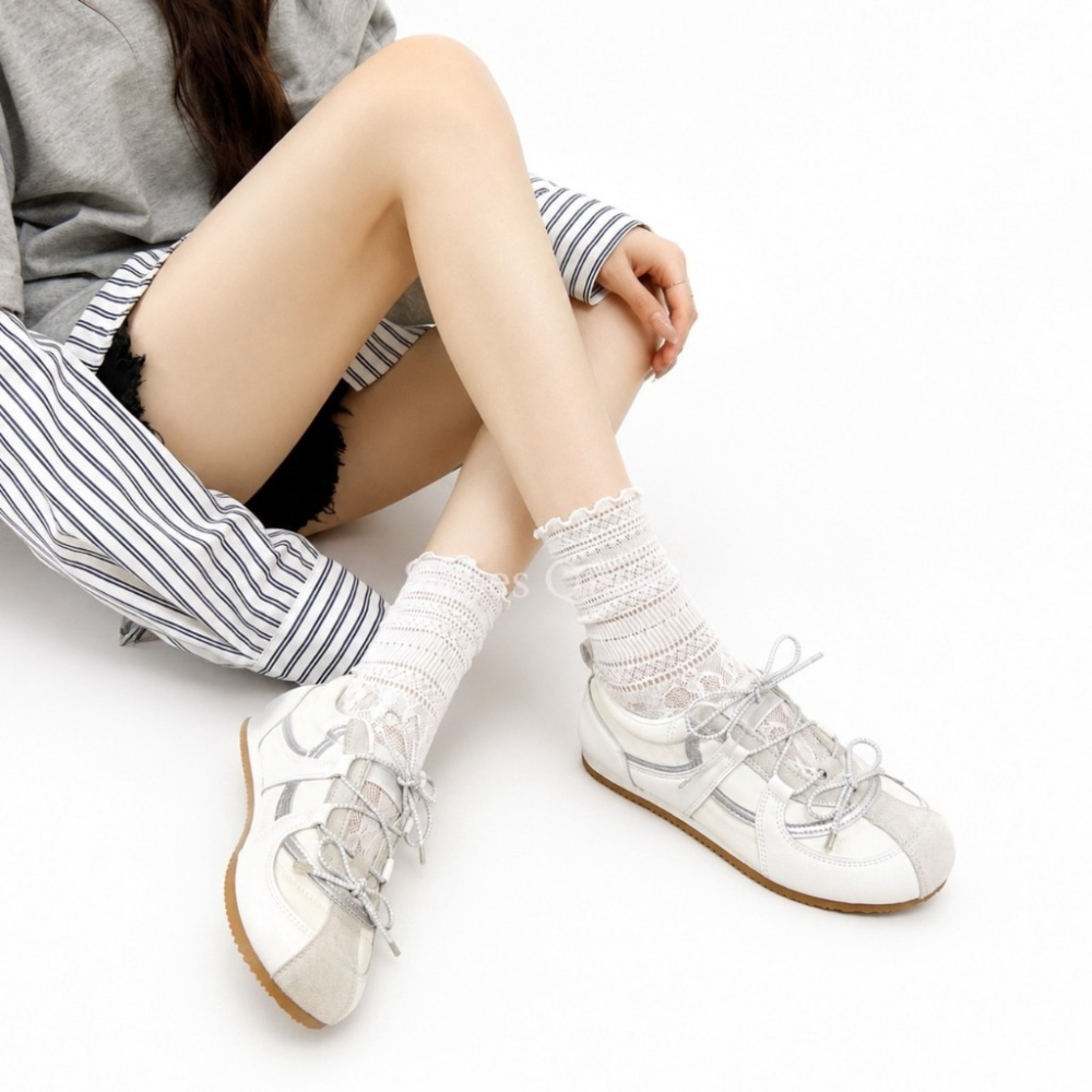 Shoes Queen | 台南現貨+預購 6072 銀白拼接復古休閒鞋｜奶油系百搭球鞋 質感德訓鞋-細節圖3
