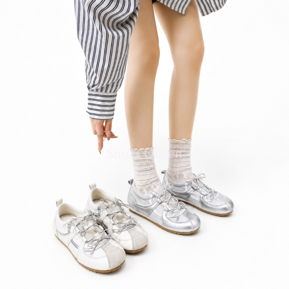 Shoes Queen | 台南現貨+預購 6072 銀白拼接復古休閒鞋｜奶油系百搭球鞋 質感德訓鞋-細節圖4