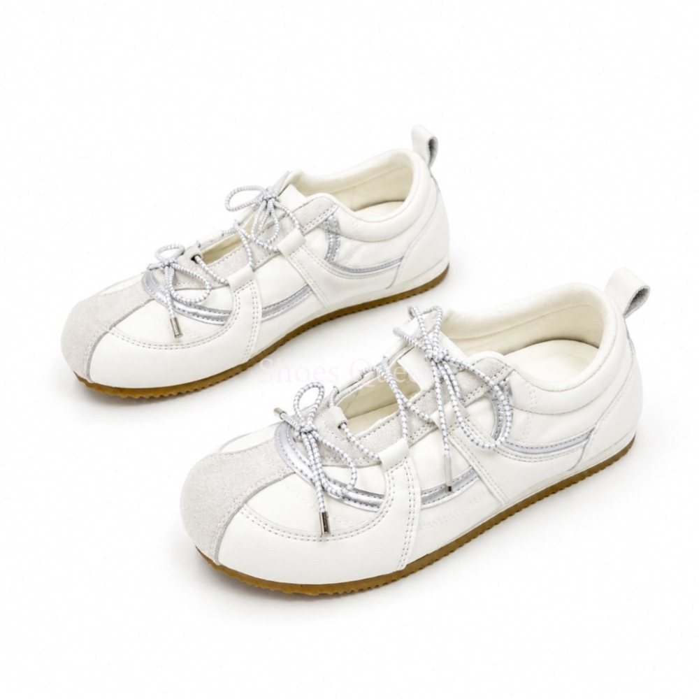 Shoes Queen | 台南現貨+預購 6072 銀白拼接復古休閒鞋｜奶油系百搭球鞋 質感德訓鞋-細節圖5