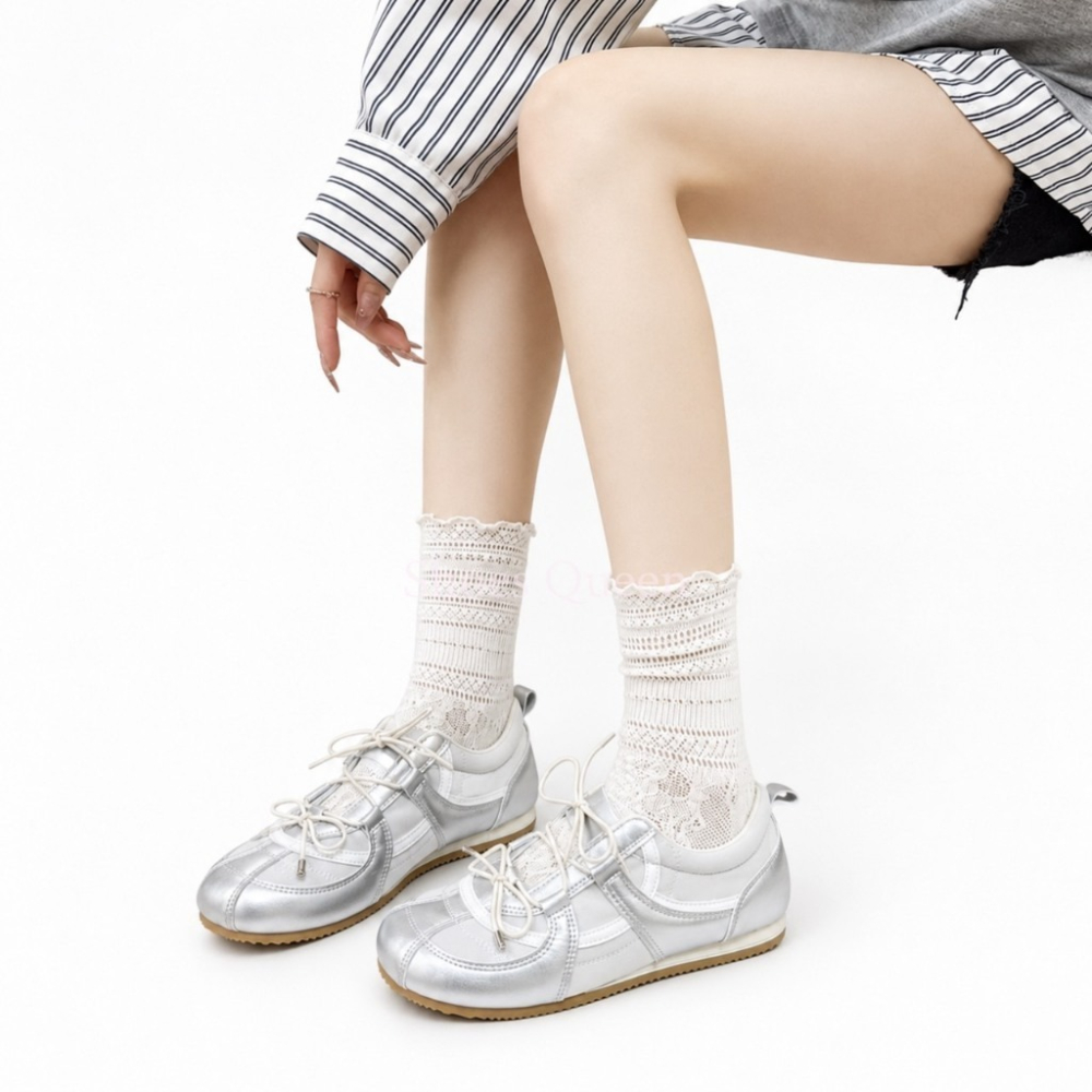 Shoes Queen | 台南現貨+預購 6072 銀白拼接復古休閒鞋｜奶油系百搭球鞋 質感德訓鞋-細節圖6