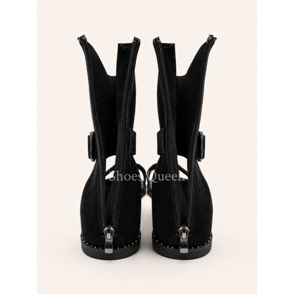 Shoes Queen | 台南現貨+預購 6613焦點女王鞋 |羅馬涼靴｜顯腿長｜修腿神器｜百搭黑色戰士鞋-細節圖3