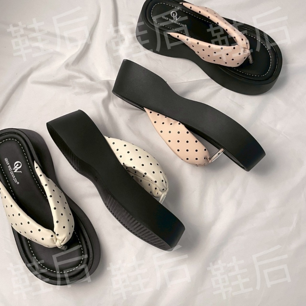 Shoes Queen |台南出貨 / 超Q厚底點點 |夾腳拖 373🩷 可愛 人字拖 涼拖鞋 #度假必備-細節圖6