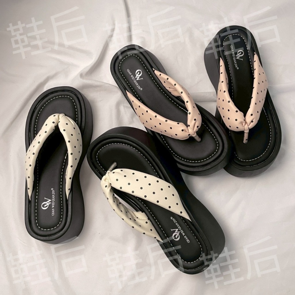 Shoes Queen |台南出貨 / 超Q厚底點點 |夾腳拖 373🩷 可愛 人字拖 涼拖鞋 #度假必備-細節圖8