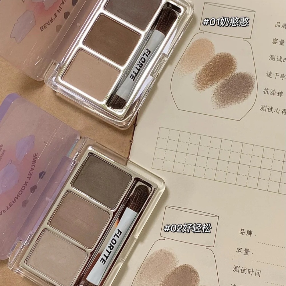 正品授權🥞 FLORTTE 花洛莉亞 可愛頌三色眉粉 4.5G 花落莉亞 花洛利亞 高光膏 高光粉-細節圖3