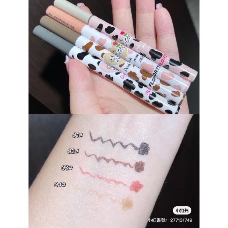 現貨✍🏻花洛莉亞 Flortte🐄 牛奶 眼線筆 臥蠶筆 不暈染 防油防水眼線筆 眼線膠 臥蠶 極細 奶牛 花落利亞-細節圖2