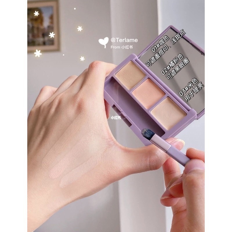 現貨秒發✨正品授權⭐️Amortals 爾木萄三色遮瑕盤 粉餅 蜜粉 2合1 遮瑕 粉底  遮黑眼圈-細節圖2