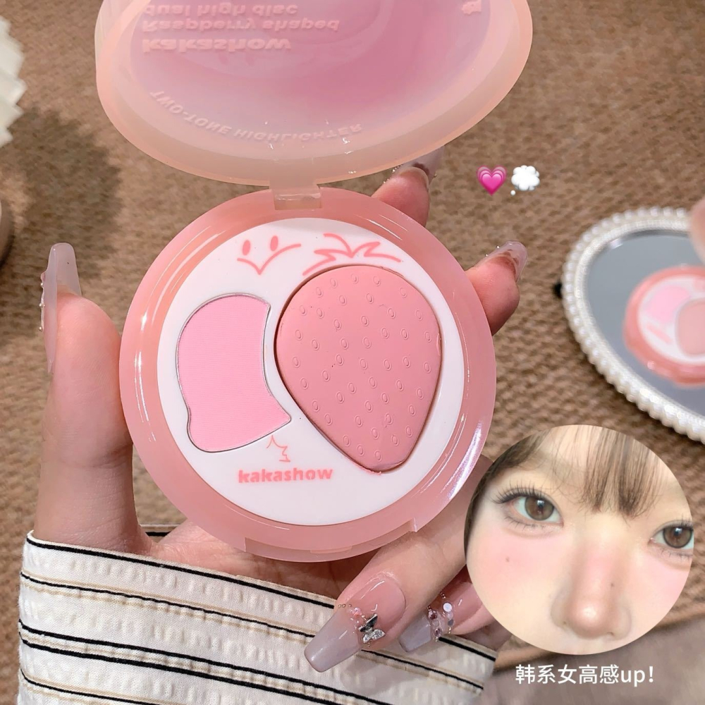 現貨🪐kakashow 草莓形 雙色 修容盤 立體 高光 腮紅  四色 高光粉 高光 提量 鼻影-細節圖4