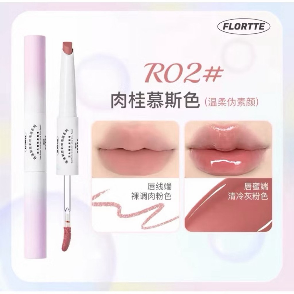 新品現貨🌸FLORTTE 花洛莉亞 彩虹泡泡 雙頭唇線 筆唇蜜 唇釉 口紅二合一-規格圖9