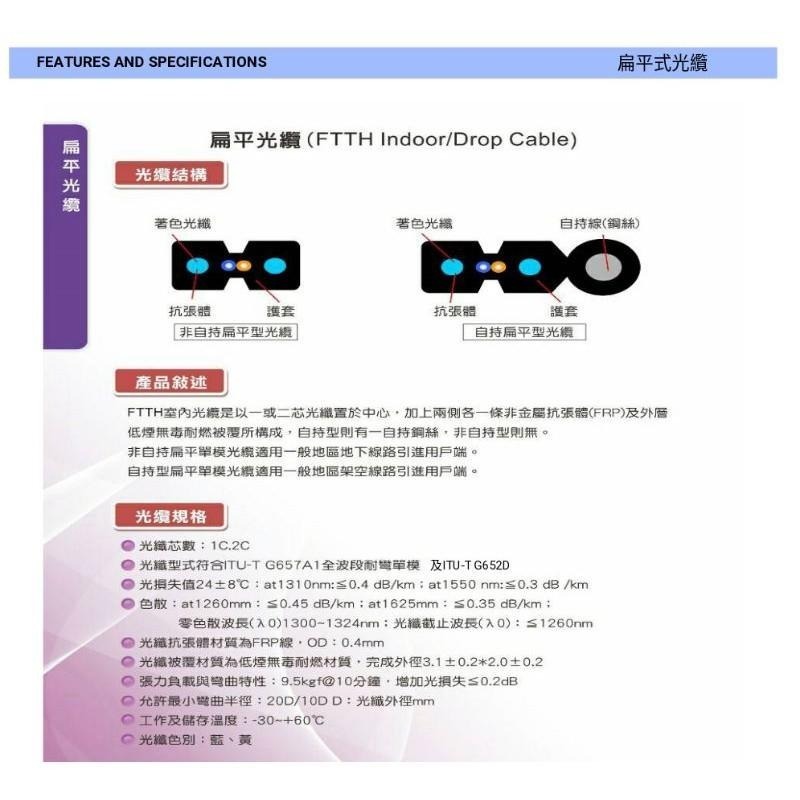 <光世代>2芯 4芯扁平非自持型光纜 單模2C 4C 光纖線材 兩芯 四芯 耐彎曲 中華電信 非自持 台灣大廠製造-細節圖4