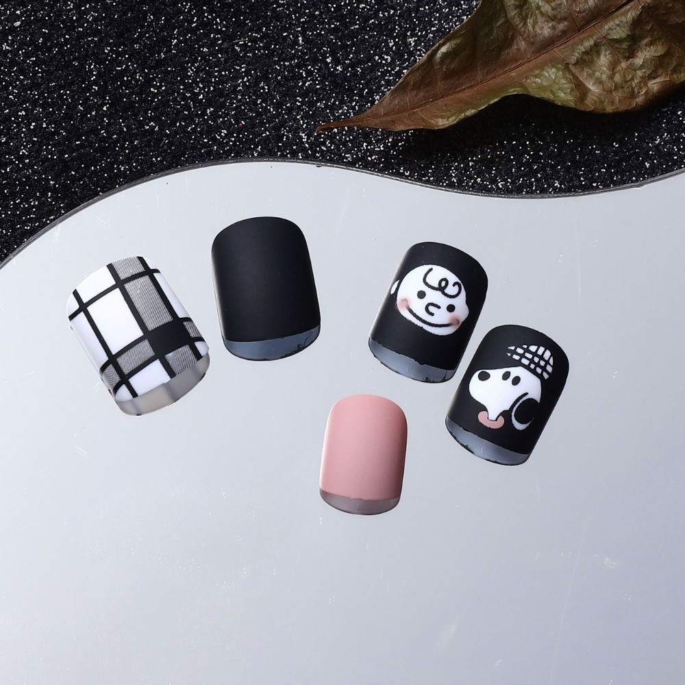 史努比 美甲貼 貼片 全貼 甲片 假指甲貼片 簡約 裝飾貼 磨砂款 短版 附膠 Y03-細節圖2