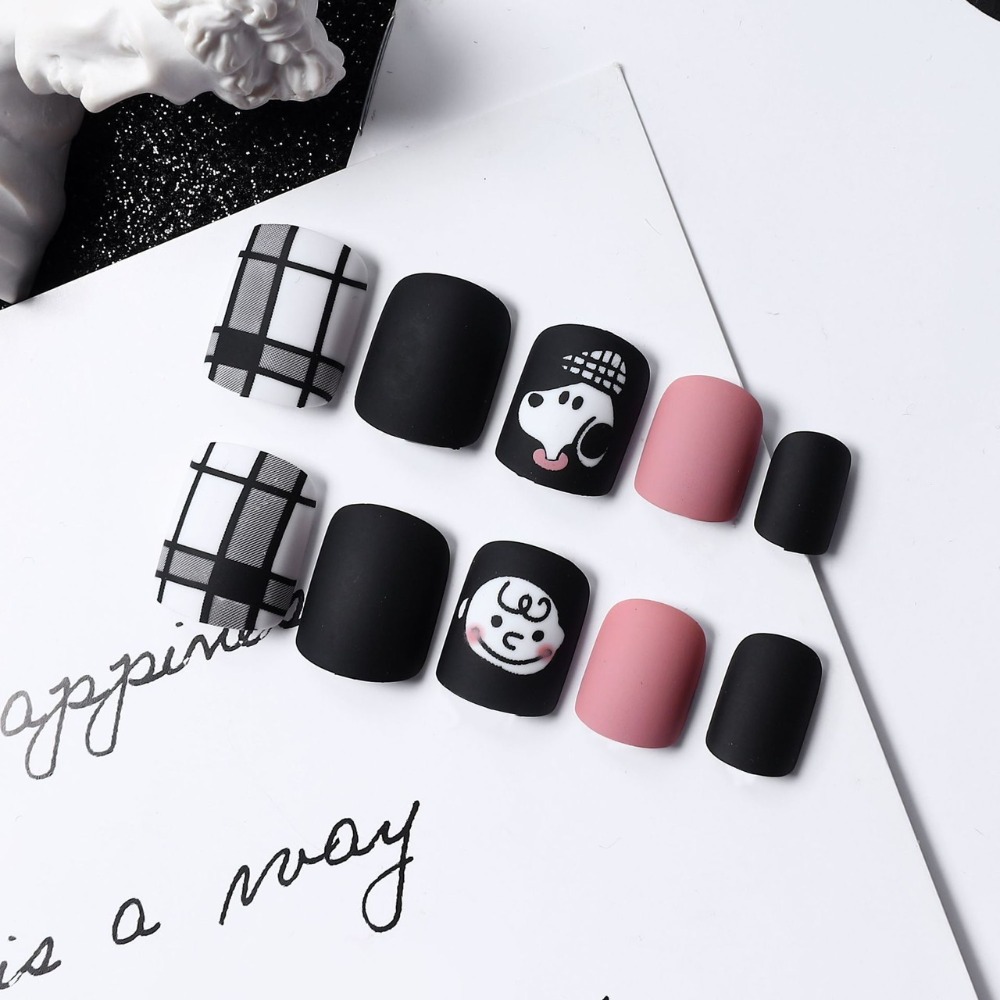 史努比 美甲貼 貼片 全貼 甲片 假指甲貼片 簡約 裝飾貼 磨砂款 短版 附膠 Y03-細節圖4