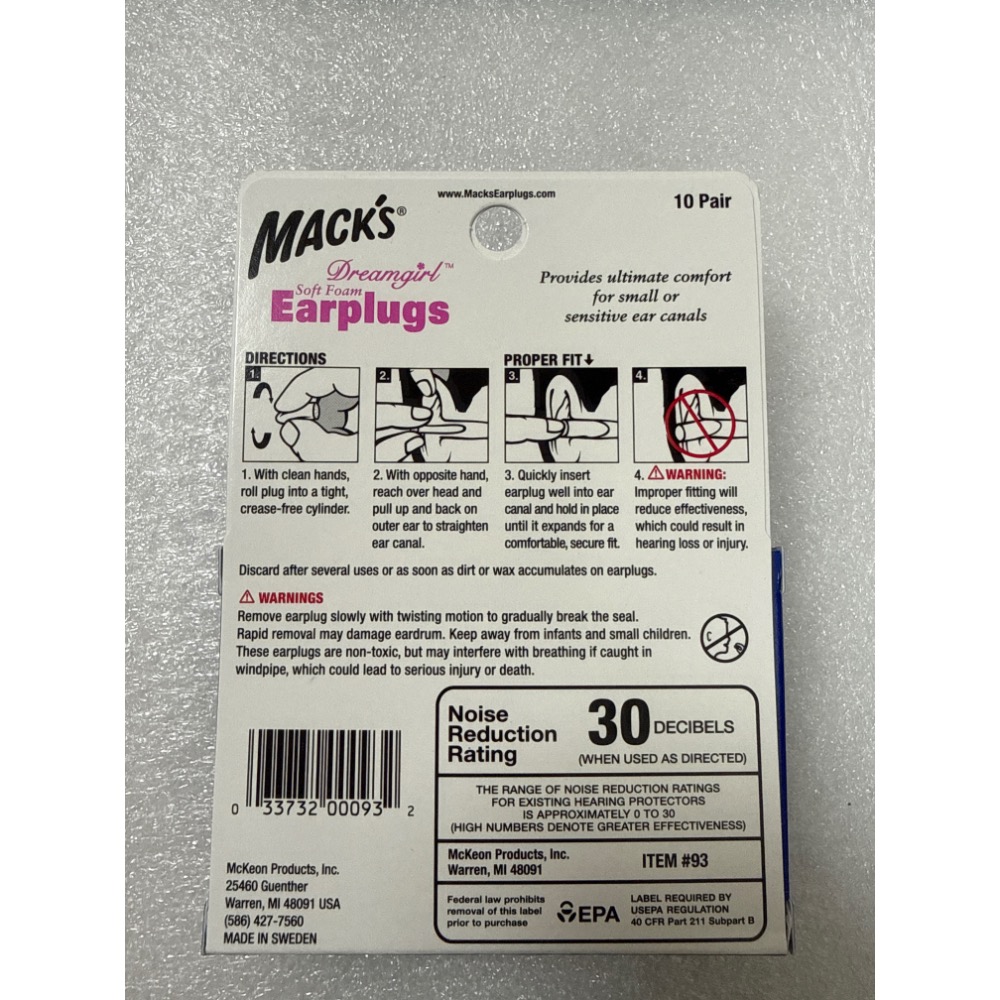 原裝進口 Mack’s ~ Dreamgirl 女性及小耳道泡棉式耳塞＊質地柔軟舒適＊中空設計無壓迫感 （非台灣公司貨）-細節圖2