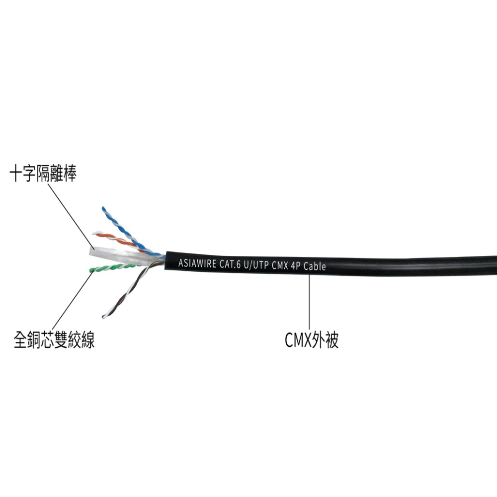 ASIAWIRE Cat6 PE-CMX 305米 305M 戶外網路線 屋外線 黑皮-細節圖2