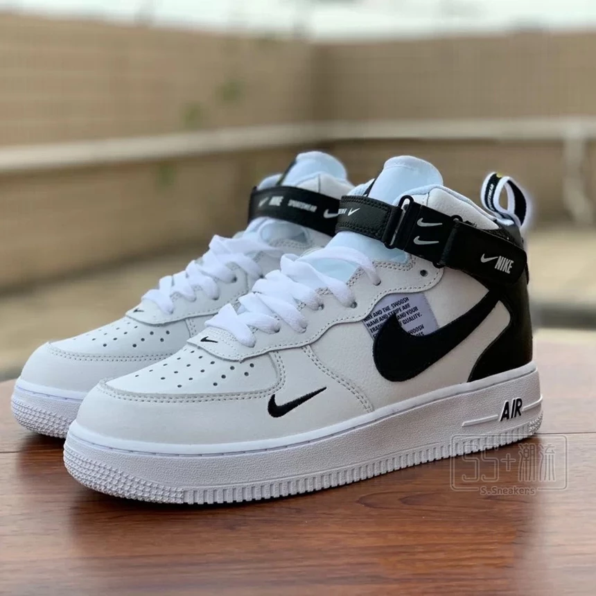 Nike Air Force 1 Mid 07 LV8 AF1 男女休閒鞋 黑白  黑勾 刺繡 小勾804609-103-細節圖3