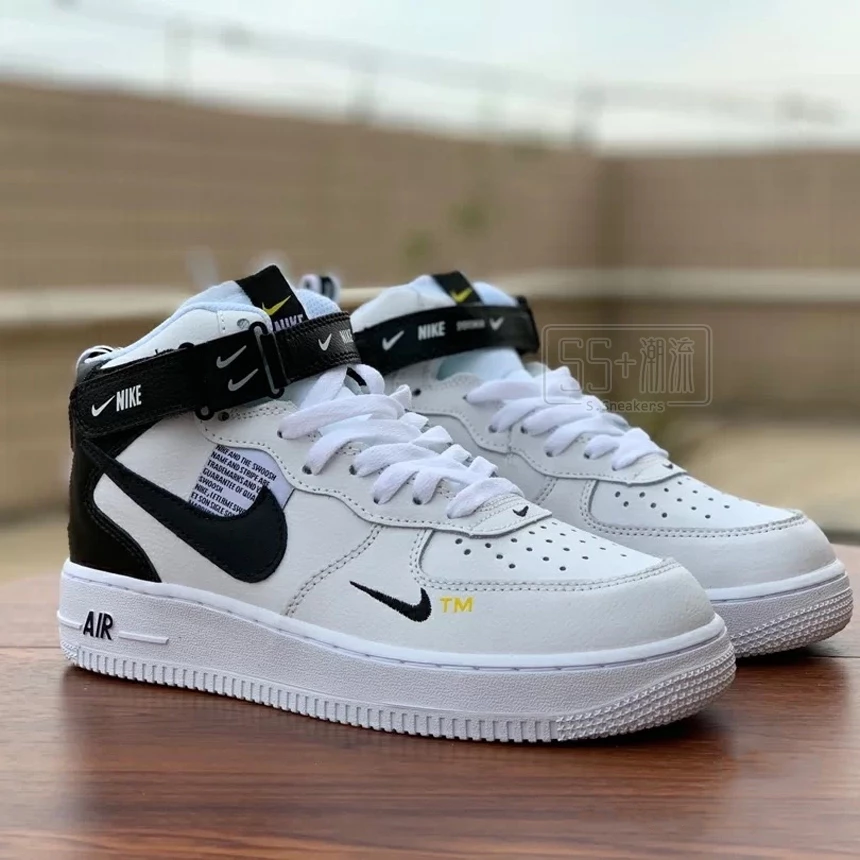 Nike Air Force 1 Mid 07 LV8 AF1 男女休閒鞋 黑白  黑勾 刺繡 小勾804609-103-細節圖4