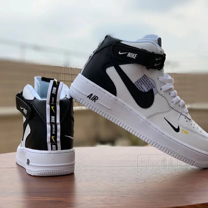 Nike Air Force 1 Mid 07 LV8 AF1 男女休閒鞋 黑白  黑勾 刺繡 小勾804609-103-細節圖5