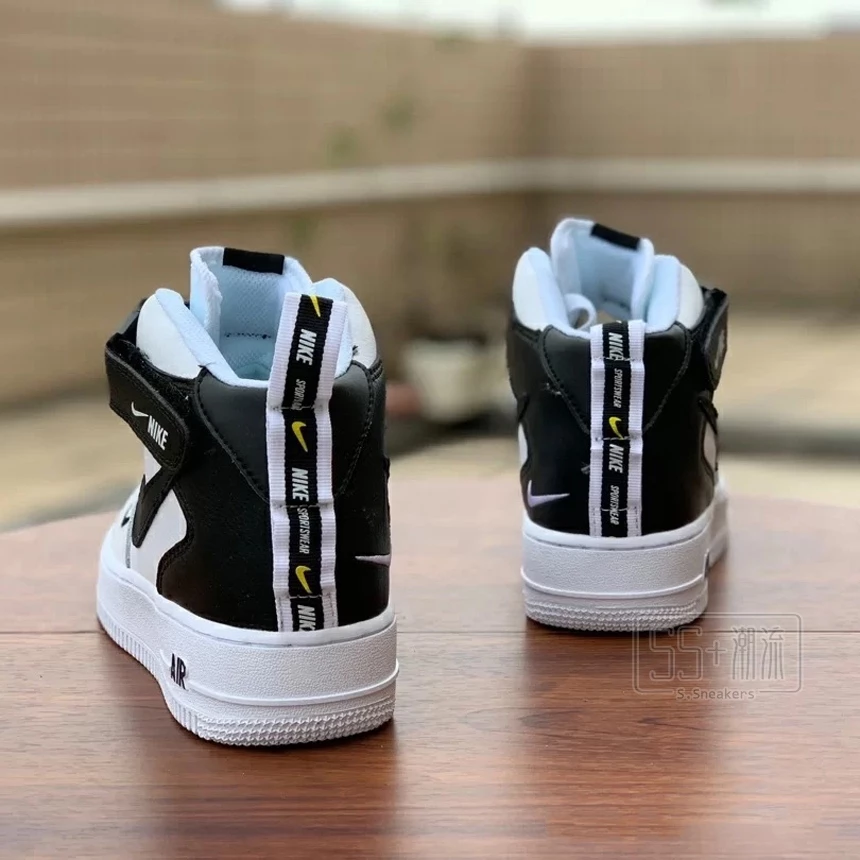 Nike Air Force 1 Mid 07 LV8 AF1 男女休閒鞋 黑白  黑勾 刺繡 小勾804609-103-細節圖7